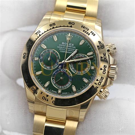 gold rolex daytona green dial|18k gold Rolex daytona cosmograph.